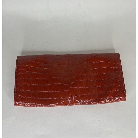 Cole Haan Pouch Wallet Orange Croc Patent Zip Mirror Organizer 11 in X 5 in - Picture 3 of 12